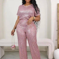Sequin Short Sleeve Two-Piece Set