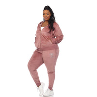 Plus Size Rhinestone 2 Piece Velour Tracksuit Set