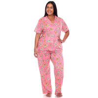 Plus Size Short Sleeve & Pants Tropical Pajama Set