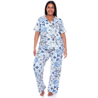 Plus Size Short Sleeve & Pants Tropical Pajama Set