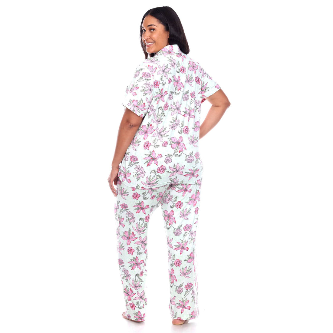 Plus Size Short Sleeve & Pants Tropical Pajama Set