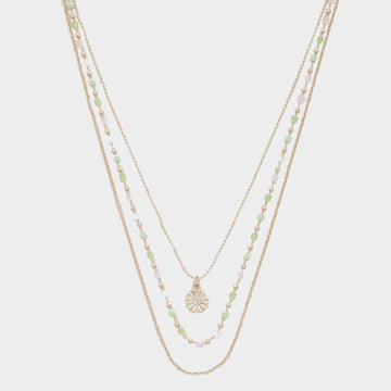 3 Layered Metal Glass Bead Chain Pendant Necklace - Passion 4 Fashion USA