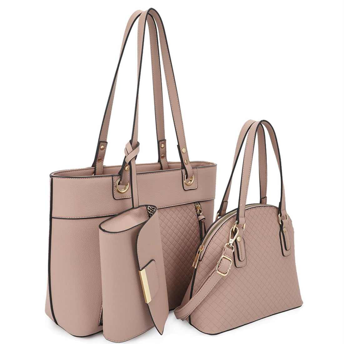 3in1 Smooth Texture Pattern Tote Bag With Handle Bag And Clutch Set - Passion 4 Fashion USA
