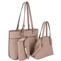 3in1 Smooth Texture Pattern Tote Bag With Handle Bag And Clutch Set - Passion 4 Fashion USA