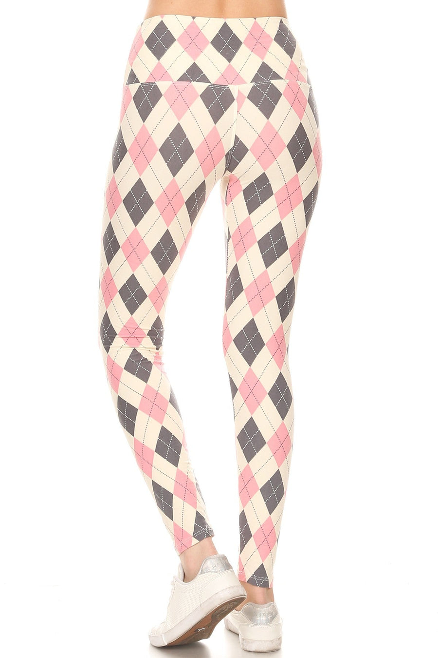 5-inch Long Yoga Style Banded Lined Argyle Printed Knit Legging With High Waist - Passion 4 Fashion USA