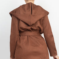 Suede Hooded Waist-tie Belt Jacket