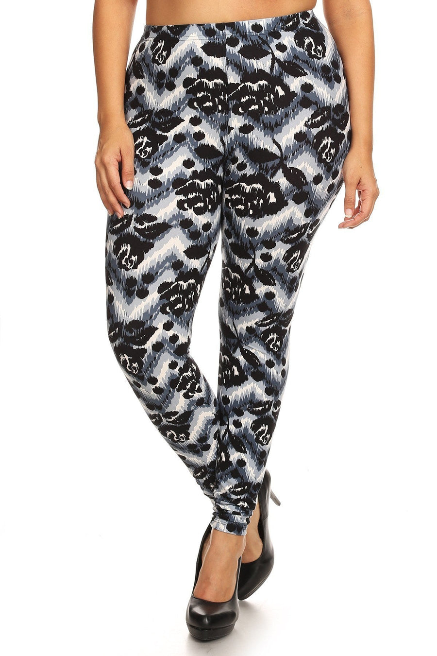 Abstract Print, Full Length Leggings In A Slim Fitting Style With A Banded High Waist - Passion 4 Fashion USA