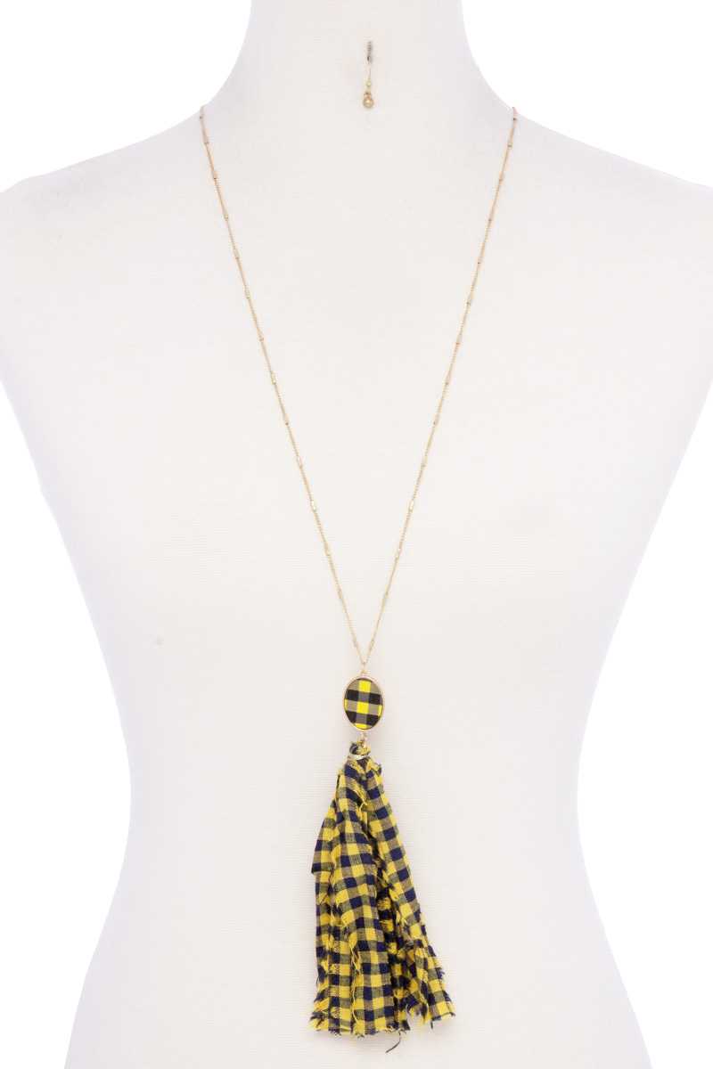 Checkered Pattern Fabric Tassel Necklace - Passion 4 Fashion USA