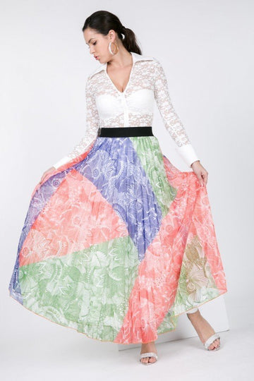 Color Block Pleated Maxi Skirt - Passion 4 Fashion USA