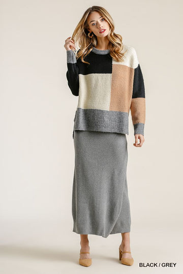 Colorblock Contrasted Cotton Fabric On Back Top With Side Slits And High Low Hem - Passion 4 Fashion USA