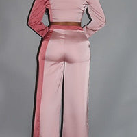 Colorblock Crop Blazer With Matching Low Rise Wide Leg Pant Set With Pockets - Passion 4 Fashion USA