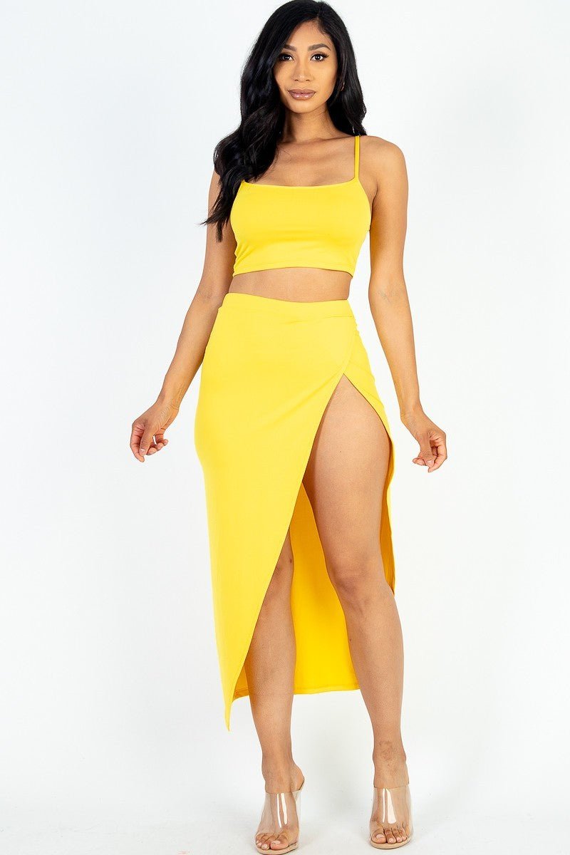 Crop Cami & Split Thigh Maxi Skirt Set - Passion 4 Fashion USA