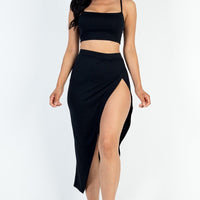 Crop Cami & Split Thigh Maxi Skirt Set - Passion 4 Fashion USA