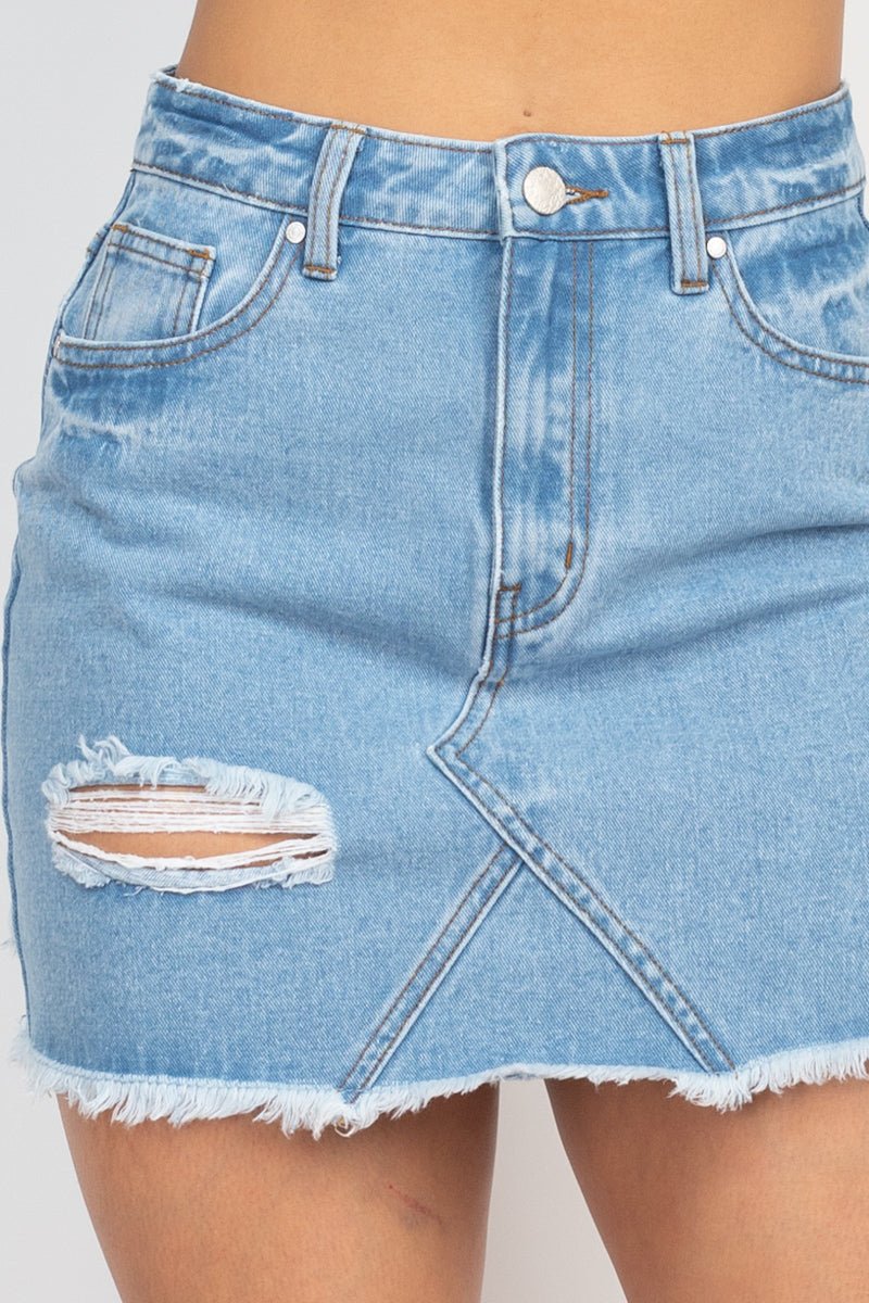 Distressed Frayed Hem Denim Skirt - Passion 4 Fashion USA