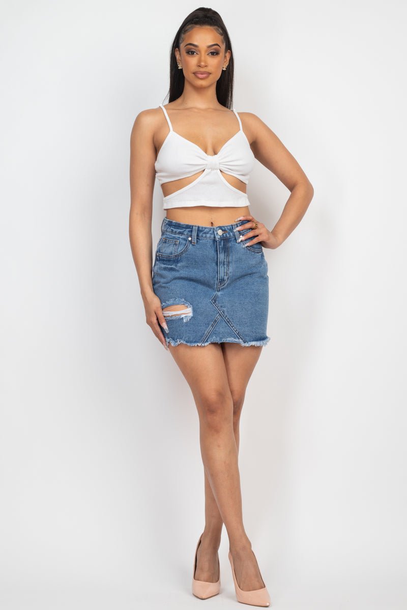 Distressed Frayed Hem Denim Skirt - Passion 4 Fashion USA