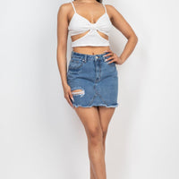 Distressed Frayed Hem Denim Skirt - Passion 4 Fashion USA