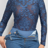 Embroidered Mock Neck Keyhole Bodysuit - Passion 4 Fashion USA