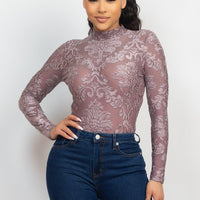 Embroidered Mock Neck Keyhole Bodysuit - Passion 4 Fashion USA