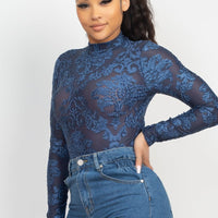 Embroidered Mock Neck Keyhole Bodysuit - Passion 4 Fashion USA