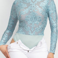 Embroidered Mock Neck Keyhole Bodysuit - Passion 4 Fashion USA