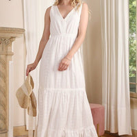 Embroidered white V neckline tiered dress - Passion 4 Fashion USA