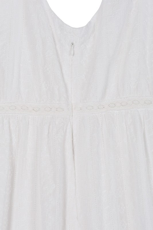 Embroidered white V neckline tiered dress - Passion 4 Fashion USA