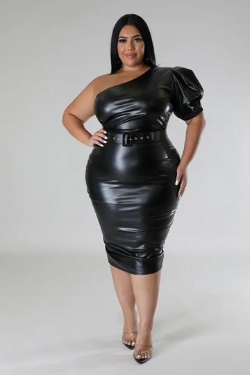 Faux Leather Semi-stretch Dress - Passion 4 Fashion USA