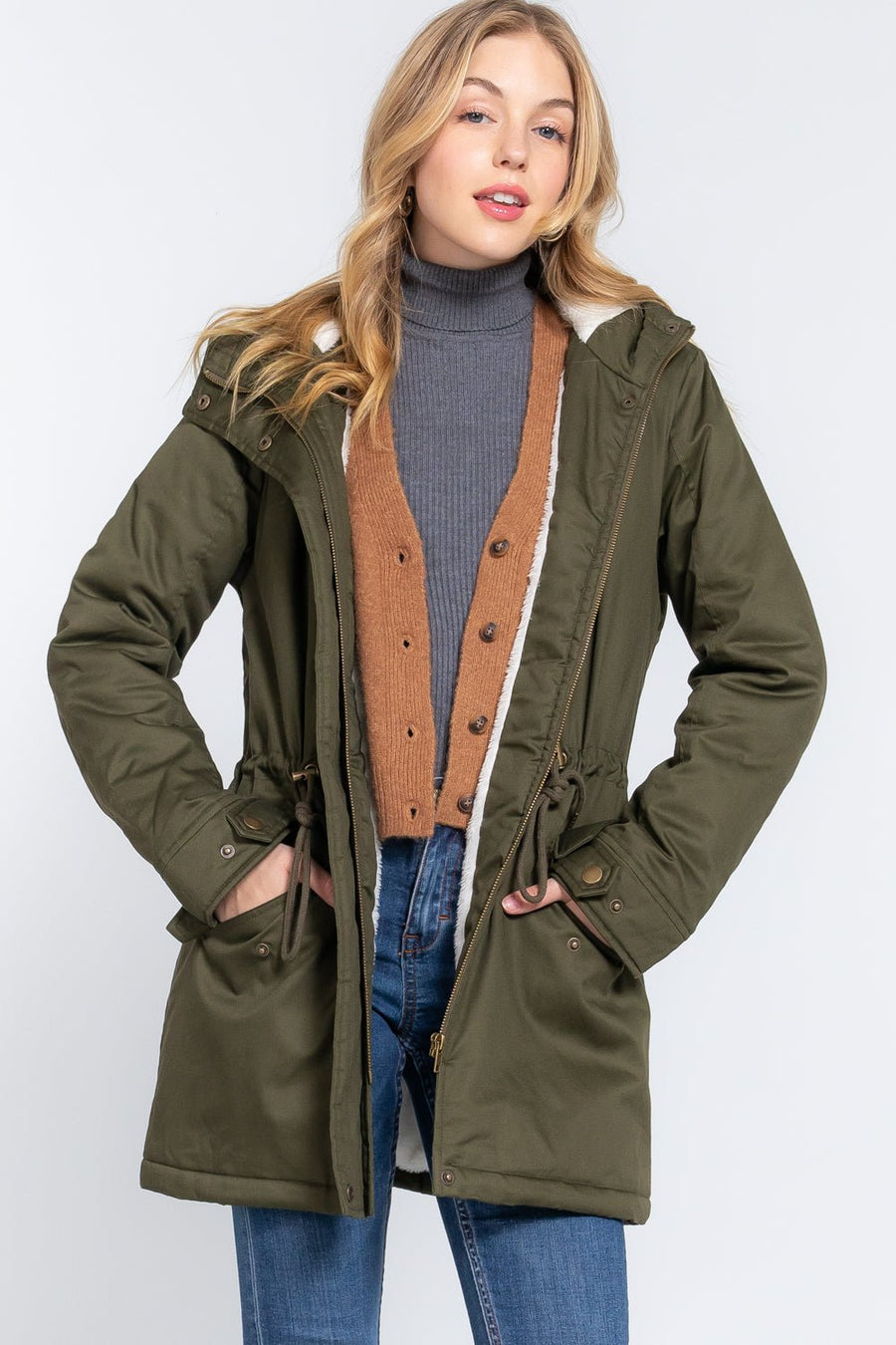 Fleece Lined Fur Hoodie Utility Jacket - Passion 4 Fashion USA