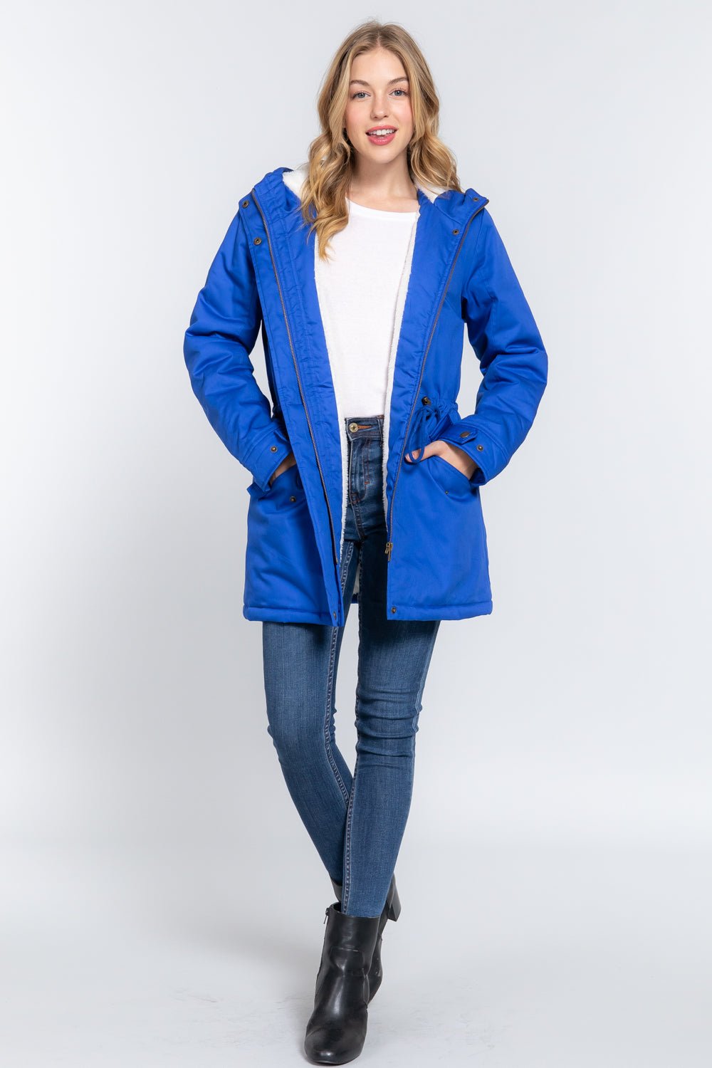 Fleece Lined Fur Hoodie Utility Jacket - Passion 4 Fashion USA