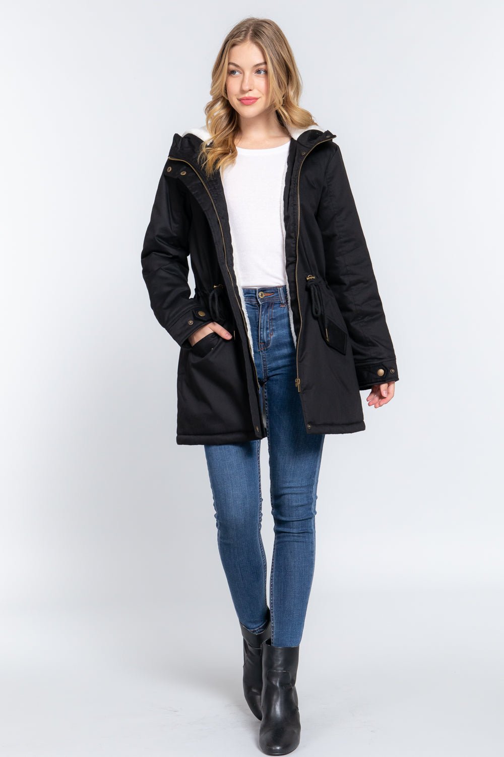 Fleece Lined Fur Hoodie Utility Jacket - Passion 4 Fashion USA