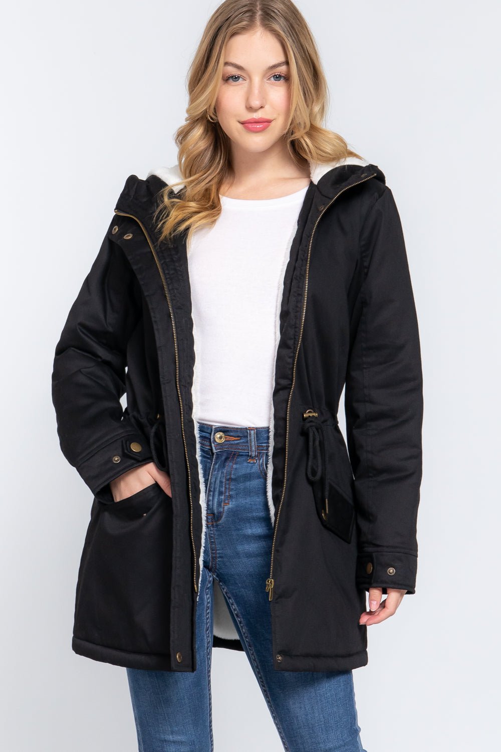 Fleece Lined Fur Hoodie Utility Jacket - Passion 4 Fashion USA