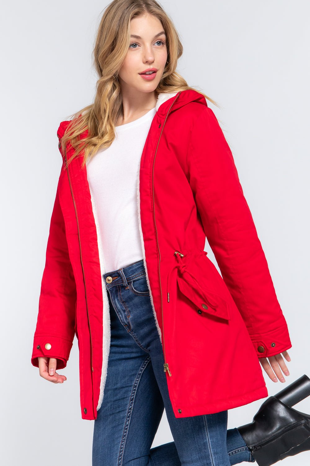 Fleece Lined Fur Hoodie Utility Jacket - Passion 4 Fashion USA