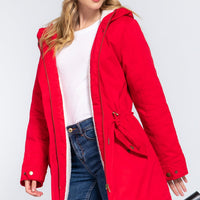 Fleece Lined Fur Hoodie Utility Jacket - Passion 4 Fashion USA