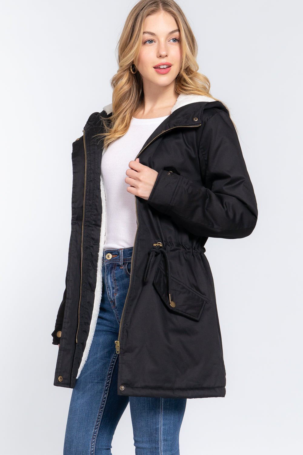 Fleece Lined Fur Hoodie Utility Jacket - Passion 4 Fashion USA