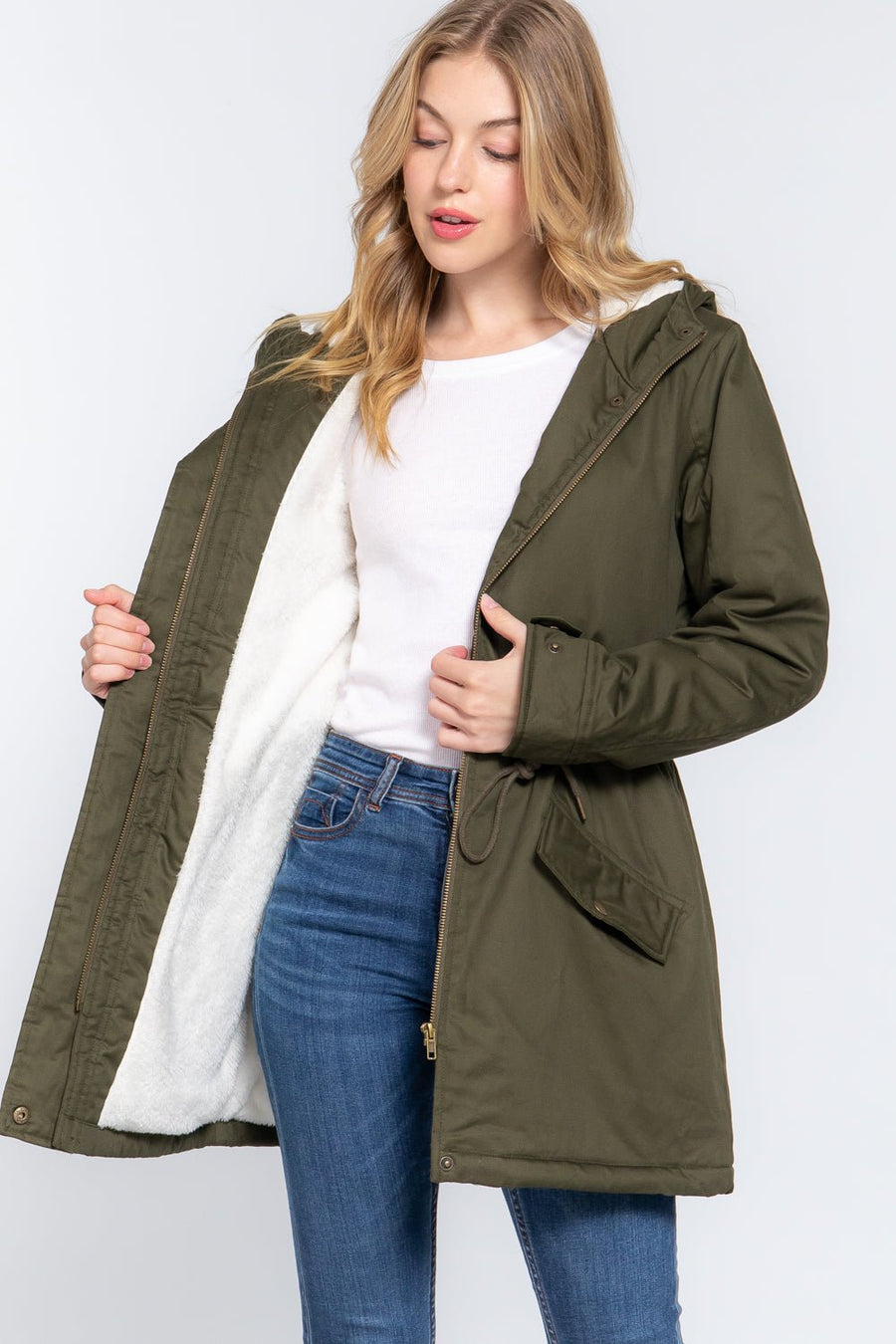 Fleece Lined Fur Hoodie Utility Jacket - Passion 4 Fashion USA