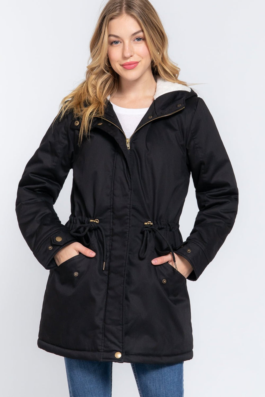 Fleece Lined Fur Hoodie Utility Jacket - Passion 4 Fashion USA