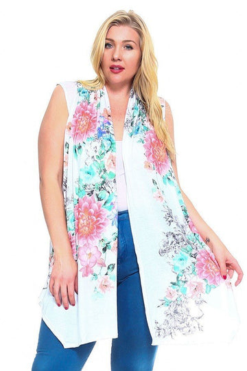 Floral Print, Open Front Vest With An Asymmetric Hem. - Passion 4 Fashion USA