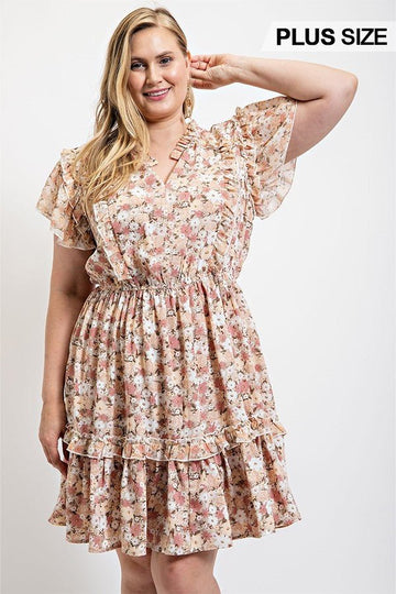 Floral Printed Ruffle Detail Dress With Elastic Waist - Passion 4 Fashion USA