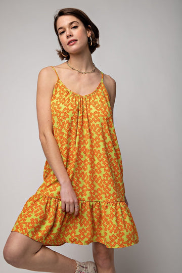 Floral Printed Wool Peach Cami Dress - Passion 4 Fashion USA