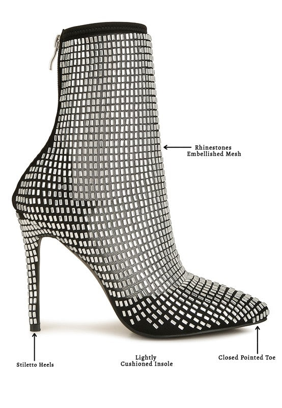 Fortunate Rhinestones Embellished Mesh Boots - Passion 4 Fashion USA