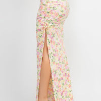 Front Knot Floral Top & Ruched Maxi Skirts Set - Passion 4 Fashion USA