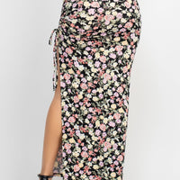 Front Knot Floral Top & Ruched Maxi Skirts Set - Passion 4 Fashion USA