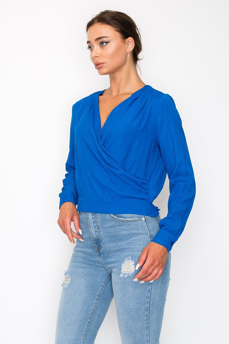 Front Wrap Surplice Neck Top - Passion 4 Fashion USA