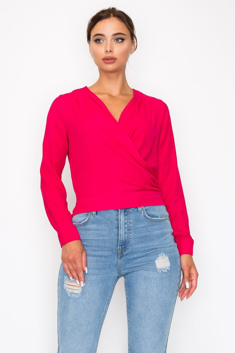 Front Wrap Surplice Neck Top - Passion 4 Fashion USA