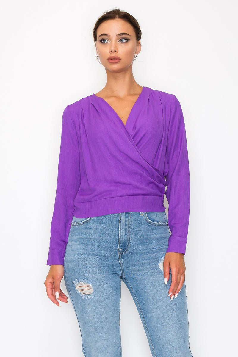 Front Wrap Surplice Neck Top - Passion 4 Fashion USA