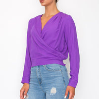 Front Wrap Surplice Neck Top - Passion 4 Fashion USA