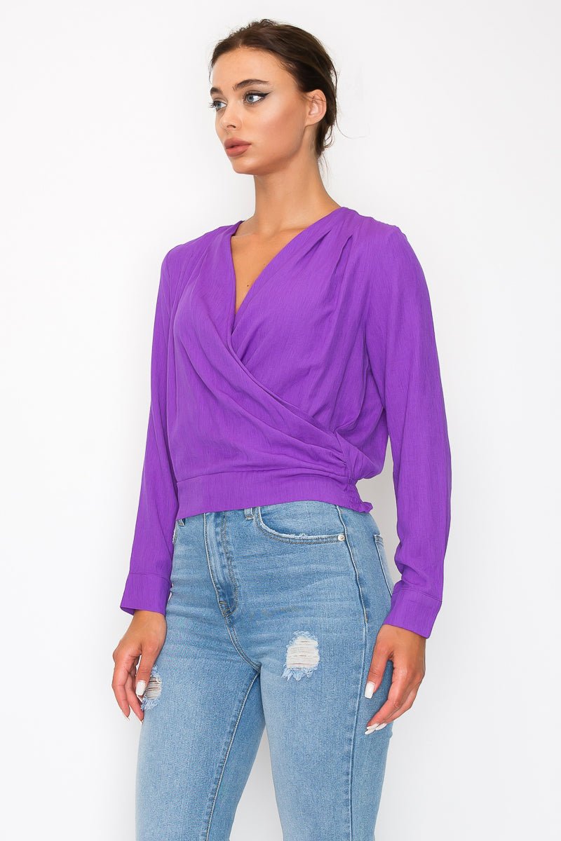 Front Wrap Surplice Neck Top - Passion 4 Fashion USA