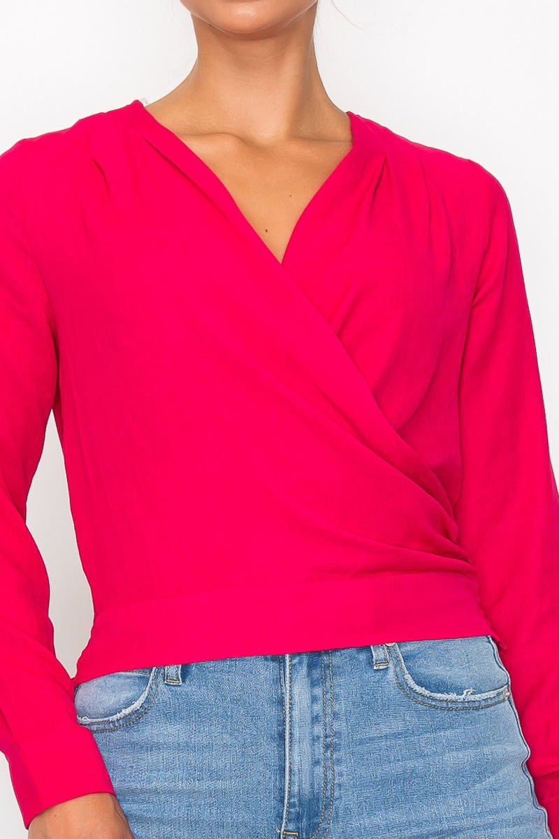 Front Wrap Surplice Neck Top - Passion 4 Fashion USA