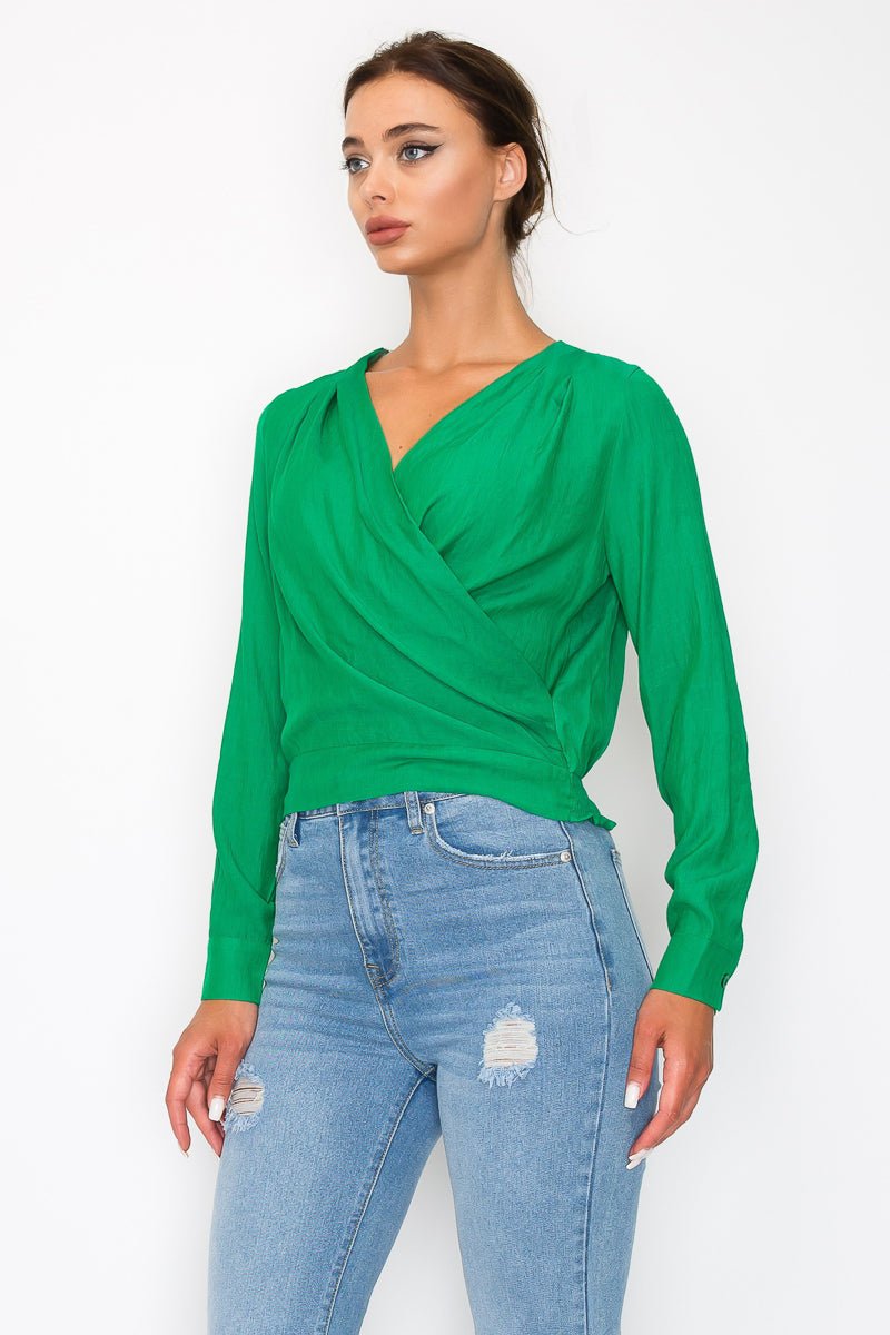 Front Wrap Surplice Neck Top - Passion 4 Fashion USA