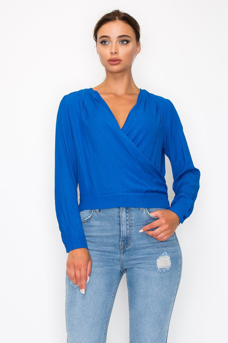 Front Wrap Surplice Neck Top - Passion 4 Fashion USA